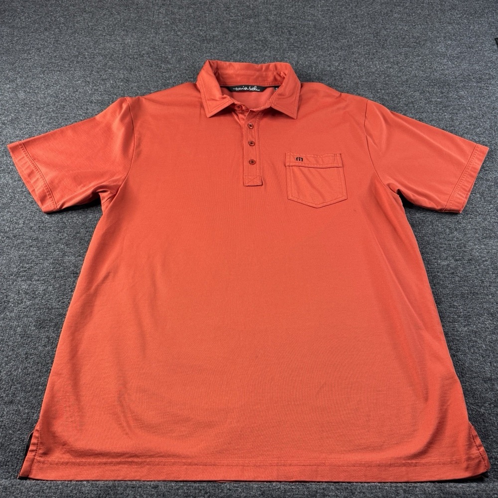 Travis Mathew Short Sleeve Performance Polo Golf Shirt‎ Men's XL Orange Pocket *